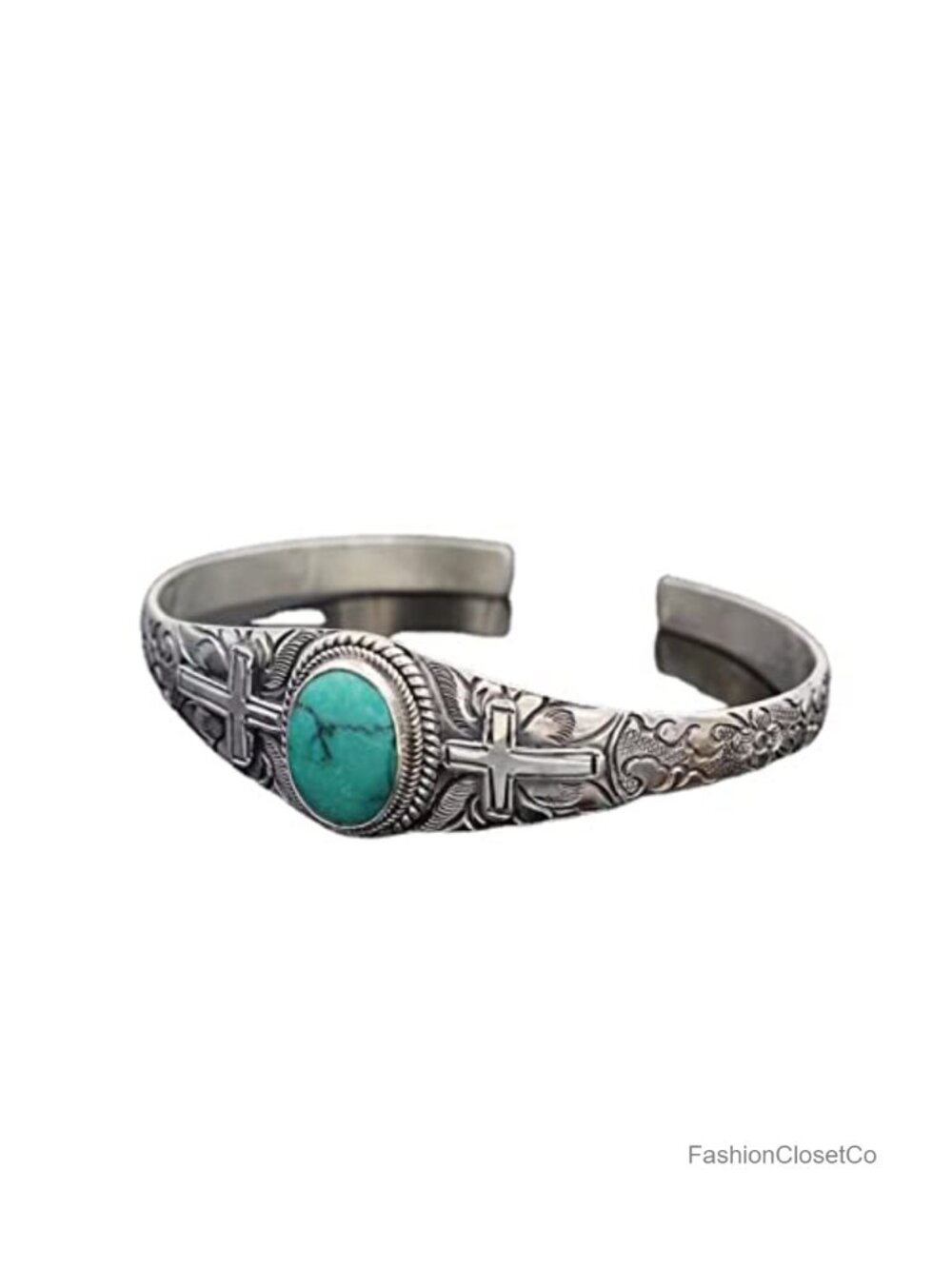 Turquoise Engraved Cuff Bracelet Natural Stone Adjustable Wrap Bangle